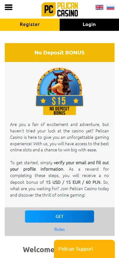 Pelican Casino mobile promotions area with bonus codes and deposit offers